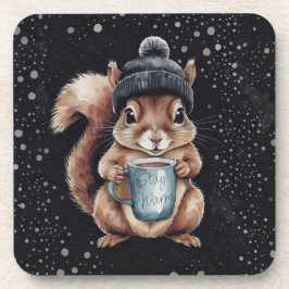 Posavasos Eichhörnchen mit Tasse und Schnee „Stay Warm“