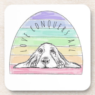 Posavasos el amor conquista a todo el perro rainbow basset