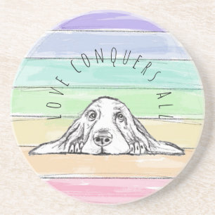 Posavasos el amor conquista todo perro arcoíris basset hound