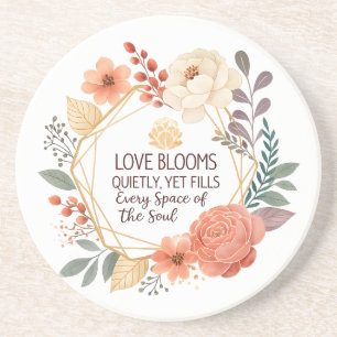 Posavasos El amor florece silenciosamente – Acuarela de cita