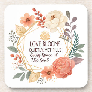Posavasos El amor florece silenciosamente – Acuarela de cita
