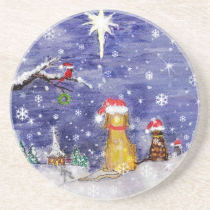 Posavasos El arte de la acuarela del navidad de los animales
