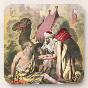 Posavasos El buen samaritano, de una biblia impresa por