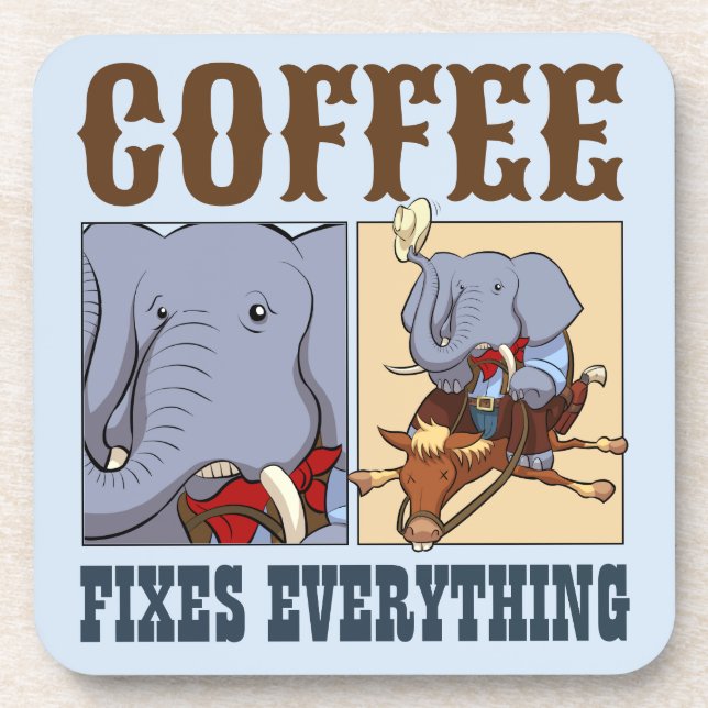 Posavasos El café elefante gracioso arregla todo a Personali (Frente)