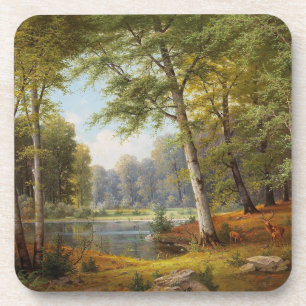 Posavasos El ciervo rojo junto al estanque forestal