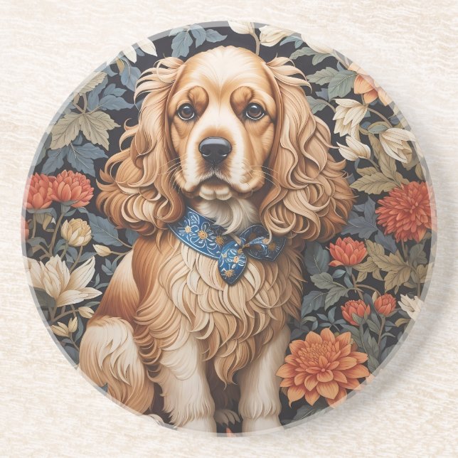 Posavasos El Cocker Spaniel William Morris inspiró la floral (Frente)