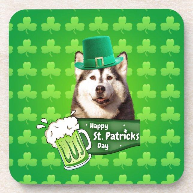 Posavasos El delicioso Gorra siberiano Husky Dog St. Patrick (Frente)