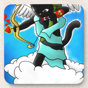 Posavasos El día de San Valentín Carbón Negro Cupido Gato+BG
