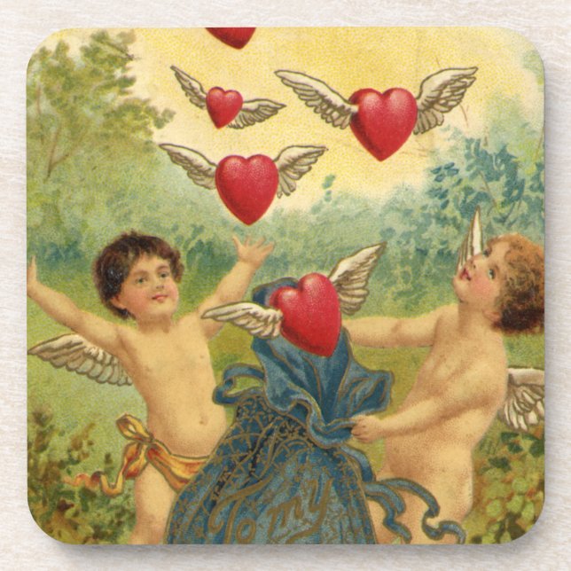 Posavasos El día de San Valentín de época, corazón de Cherub (Frente)