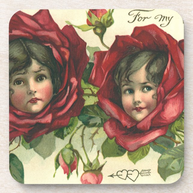 Posavasos El día de San Valentín de época, rostros victorian (Frente)