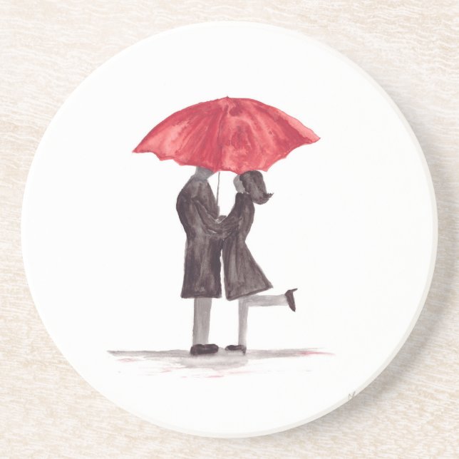 Posavasos El día de San Valentín pareja romántica con paragu (Frente)