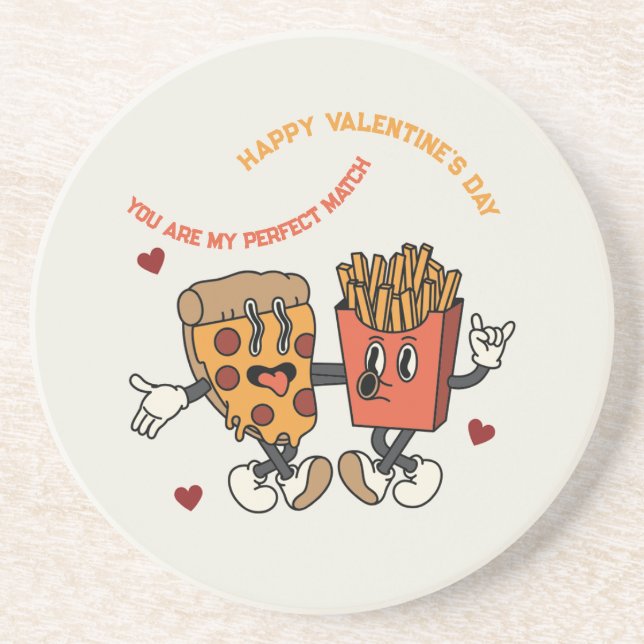 Posavasos El día de San Valentín "Pizza y papa frita" (Frente)