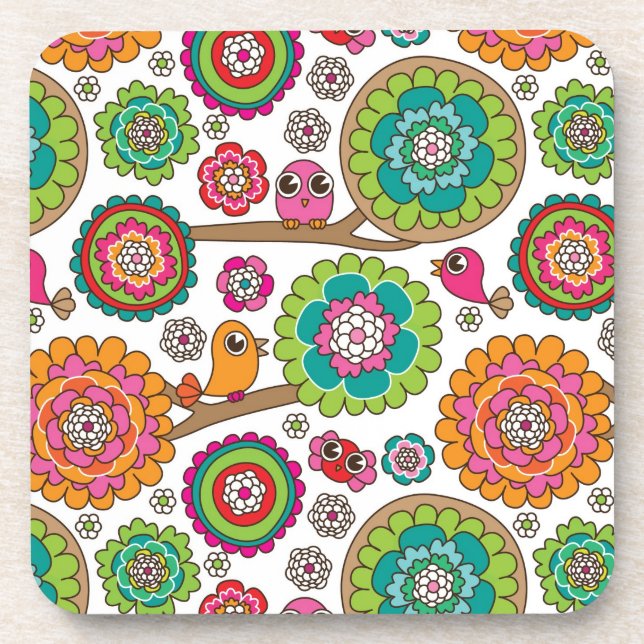 Posavasos el doodle florece el modelo del fondo (Frente)