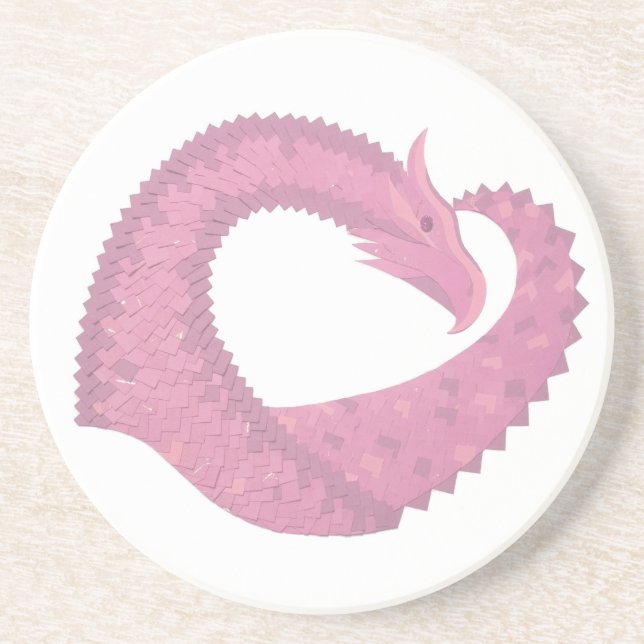Posavasos El dragón del corazón rosado en blanco (Frente)
