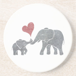 Posavasos El elefante abraza la mamá y al bebé grises con
