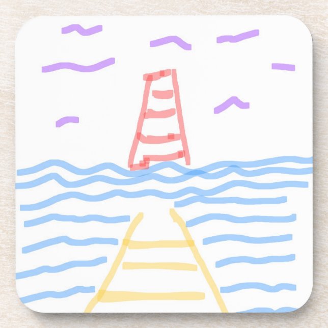 Posavasos El faro rojo y la montaña rusa del muelle amarillo (Frente)