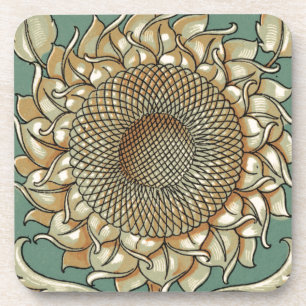 Posavasos El florecimiento del girasol en el fondo verde azu