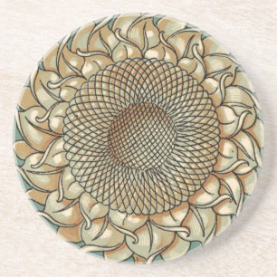 Posavasos El florecimiento del girasol en el fondo verde azu