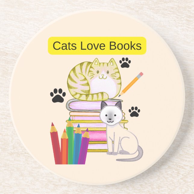 Posavasos El gato ama los libros (Frente)
