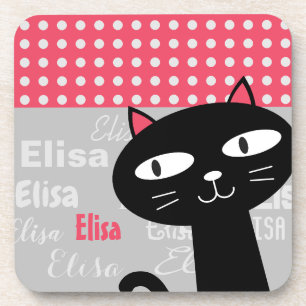 Posavasos El gato lindo de polka rosa no tiene nombre person