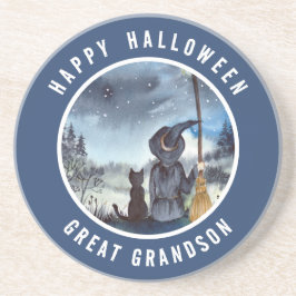 Posavasos El gato negro de Halloween y la noche estrellada d