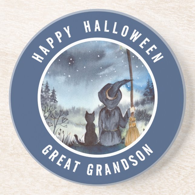 Posavasos El gato negro de Halloween y la noche estrellada d (Frente)