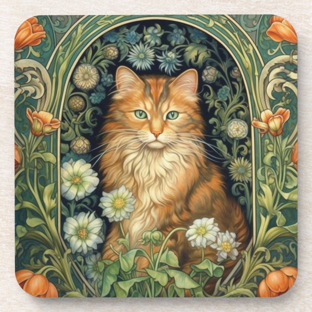 Posavasos El gato rojo en el arte del jardín (Frente)