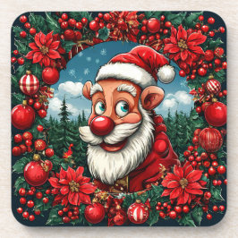 Posavasos El gracioso Papá Noel con guirnaldas y adornos