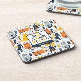 Posavasos El hogar es donde mi gato es monogramado nombre co