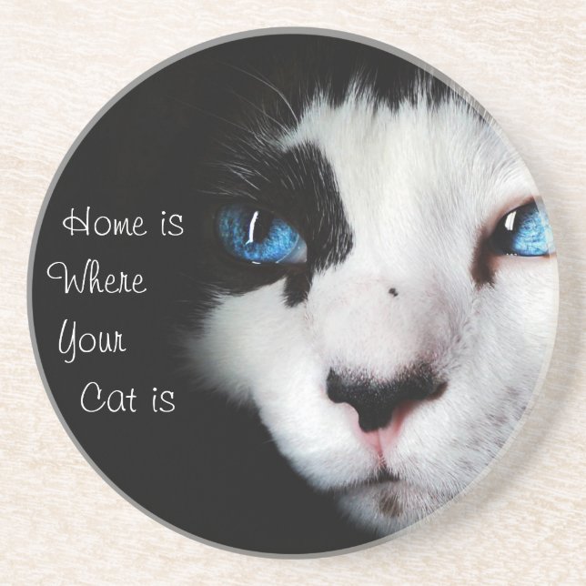 Posavasos El hogar es donde su gato está - negro y blanco (Frente)