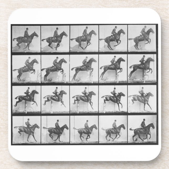 Posavasos El hombre y el caballo que saltan una cerca, (Frente)