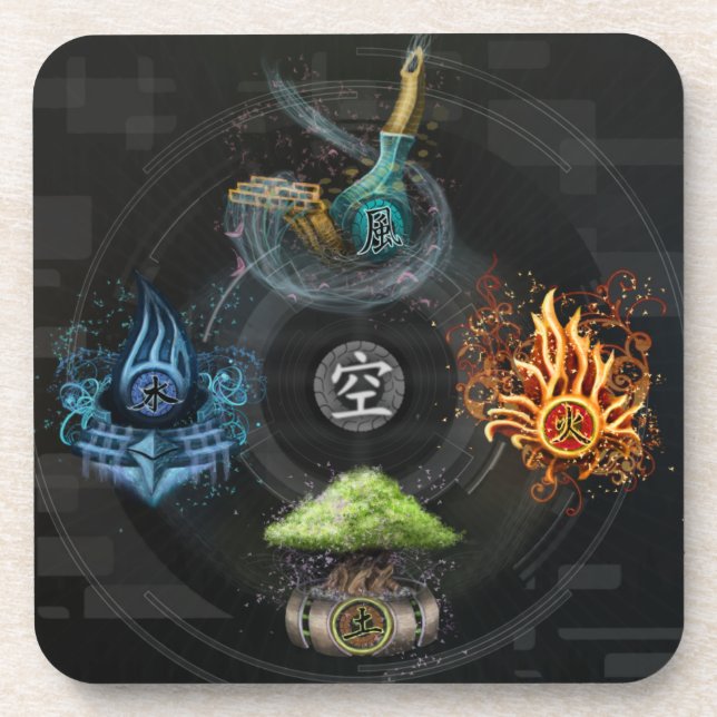 Posavasos El ilustracion del arte del kanji de los elementos (Frente)