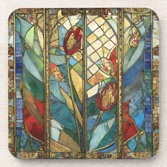 Posavasos El Jefe Rojo de Vidrio Manchado atiende al amanece (Frente)