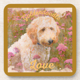 Posavasos El maravilloso Goldendoodle en un campo de flores