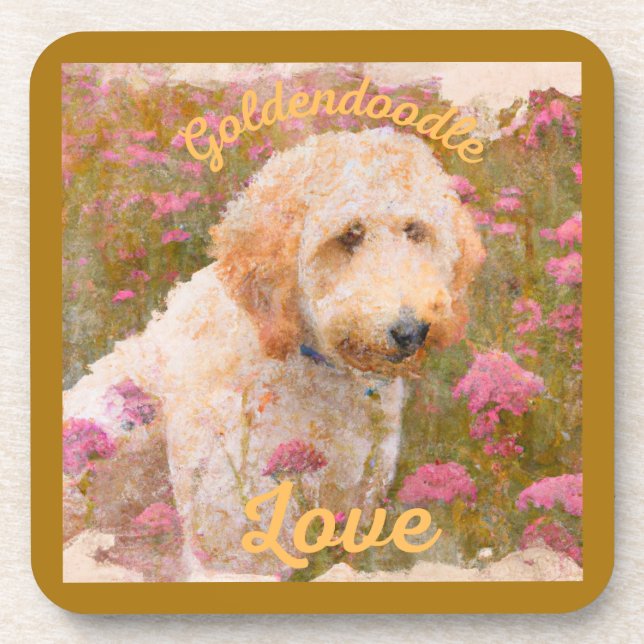 Posavasos El maravilloso Goldendoodle en un campo de flores (Frente)