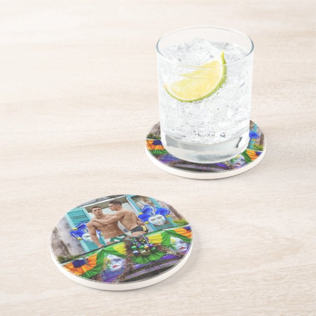 Posavasos El Mardi Gras de SlipperyJoe Hombres Púrpura de co (Lado)