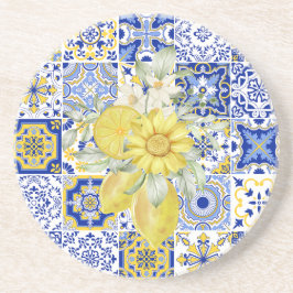 Posavasos El mosaico florece en azul y amarillo