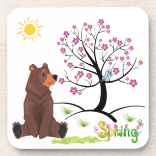 Posavasos El oso observa el florecimiento del árbol y el páj