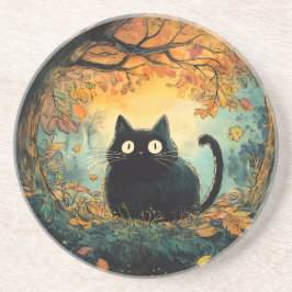 Posavasos El otoño deja a los gatos negros cómodos caer en l