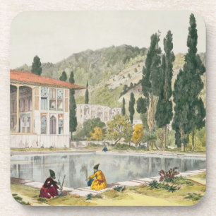 Posavasos El palacio y los jardines de Ashref, Persia, placa