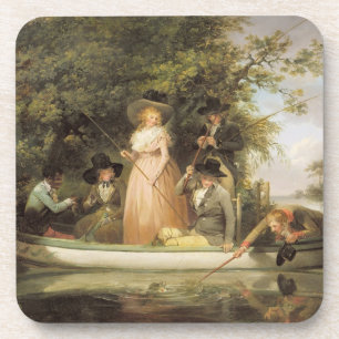 Posavasos El pescar con caña del fiesta (aceite en lona)