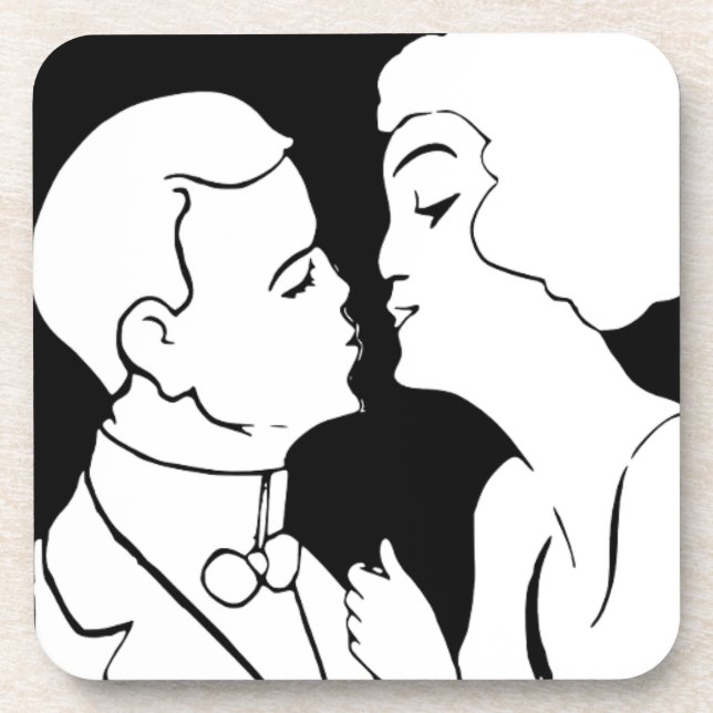 Posavasos El retro de arte monocromo blanco y negro Kiss (Frente)