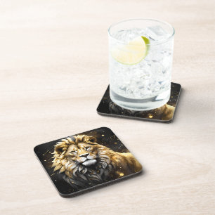 Posavasos El Rey: Oro Majestuoso Y León Masculino Gris,