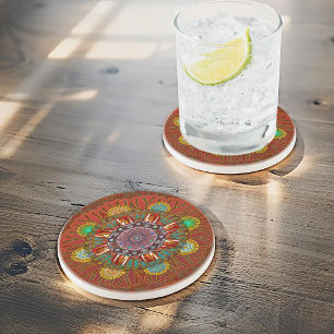 Posavasos El rojo floral del filtro de Mandala escudero Mani
