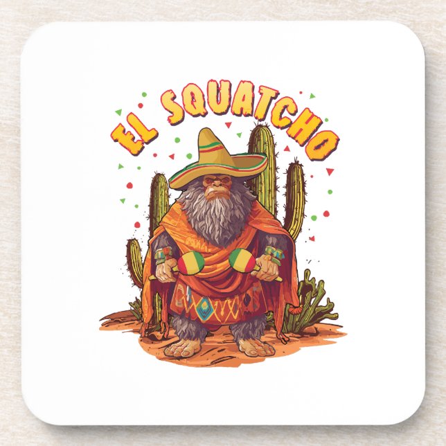 Posavasos El Squatcho Bigfoot con Maraca, Sombrero y Ponc (Frente)