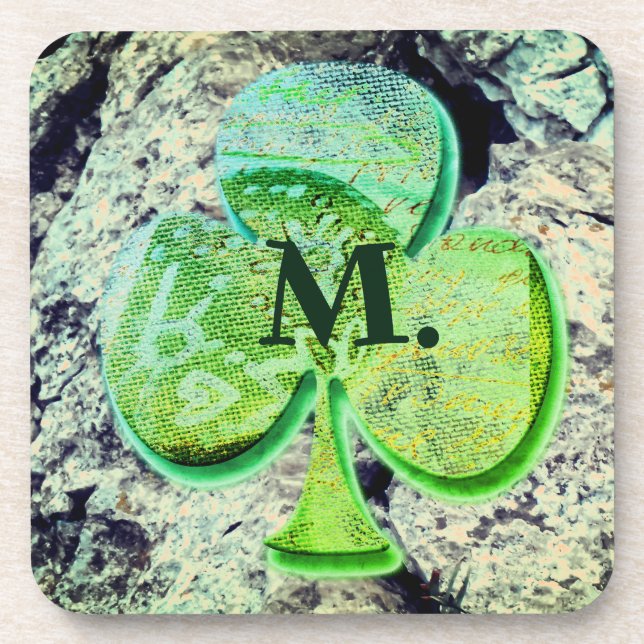 Posavasos El trébol de shamrock verde con su monograma (Frente)