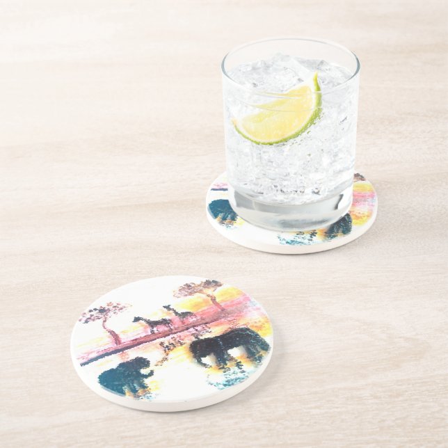 Posavasos Elefante, arte de la puesta del sol del safari de (Lado)