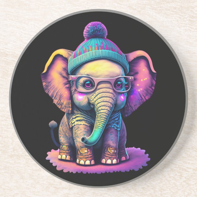 Posavasos Elefante bebé con gafas y beanias (Frente)