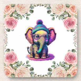 Posavasos Elefante bebé con gafas y beanias