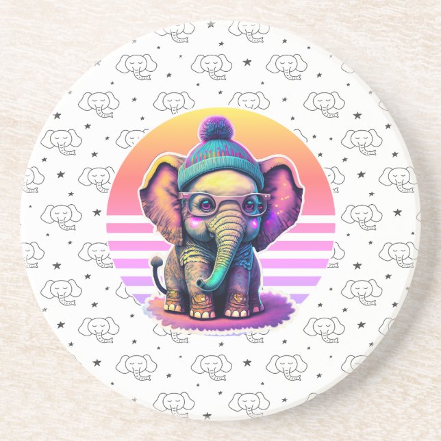 Posavasos Elefante bebé con gafas y beanias (Frente)